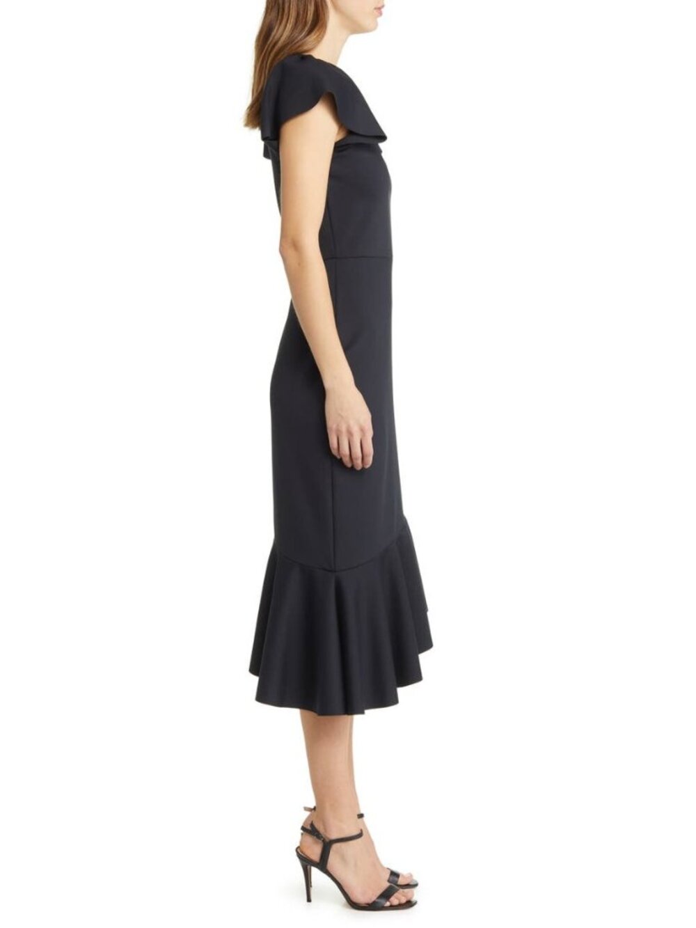 🆕 RACHEL PARCELL Ruffle Hem Scuba Asymmetric Dress Black X-Small - Picture 3 of 11